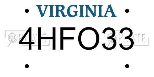 4HFO33 Virginia License Plate