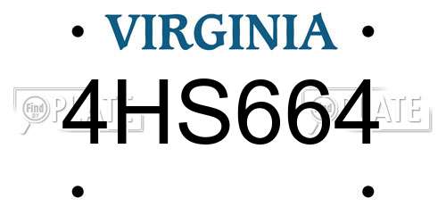 4HS664 Virginia License Plate