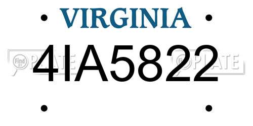 4IA5822 Virginia License Plate