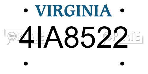 4IA8522 Virginia License Plate
