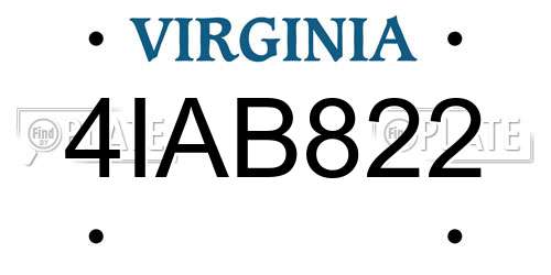 4IAB822 Virginia License Plate