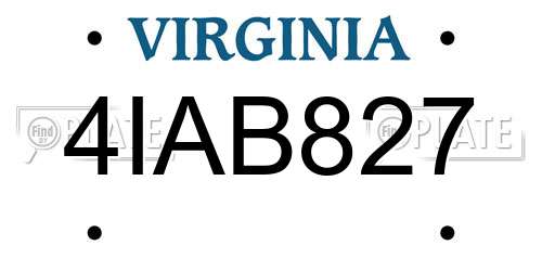 4IAB827 Virginia License Plate