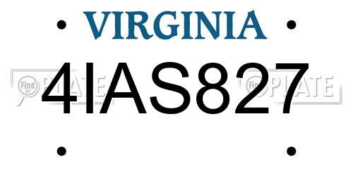 4IAS827 Virginia License Plate