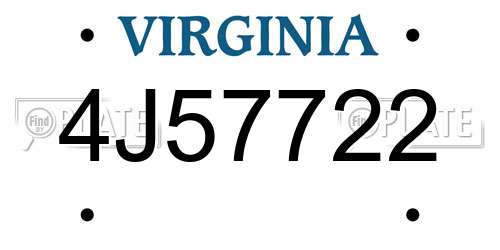 4J57722 Virginia License Plate