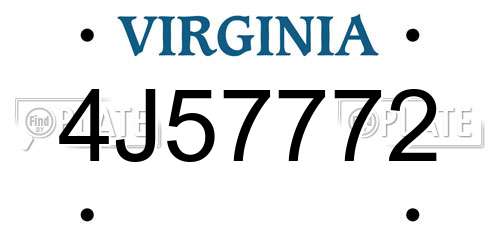 4J57772 Virginia License Plate