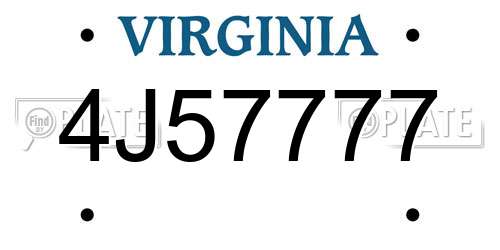 4J57777 Virginia License Plate