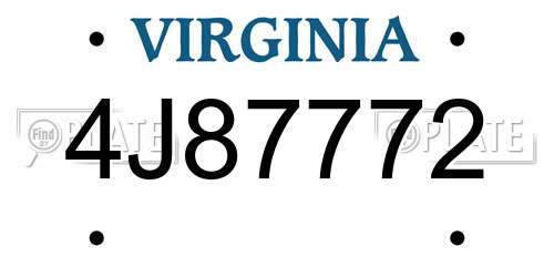 4J87772 Virginia License Plate