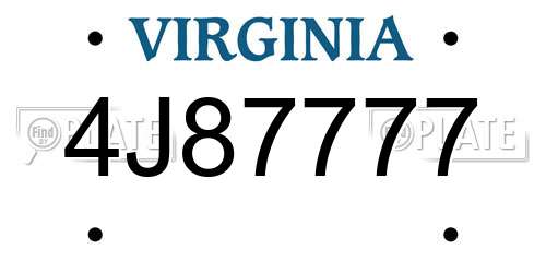 4J87777 Virginia License Plate