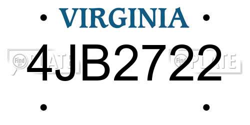 4JB2722 Virginia License Plate