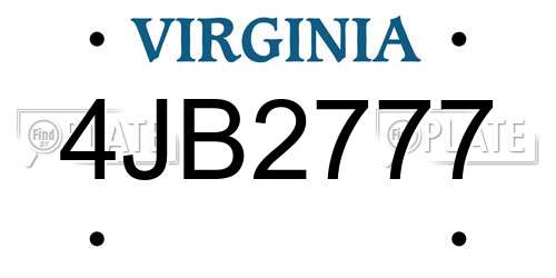 4JB2777 Virginia License Plate