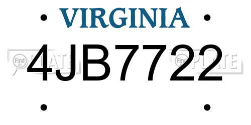 4JB7722 Virginia License Plate