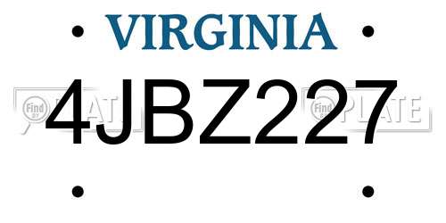 4JBZ227 Virginia License Plate