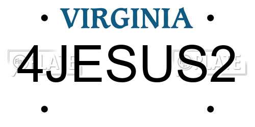 4JESUS2 Virginia License Plate