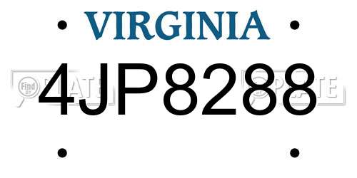4JP8288 Virginia License Plate