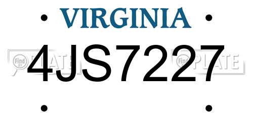 4JS7227 Virginia License Plate