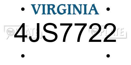4JS7722 Virginia License Plate