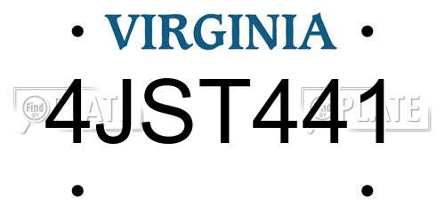 4JST441 Virginia License Plate