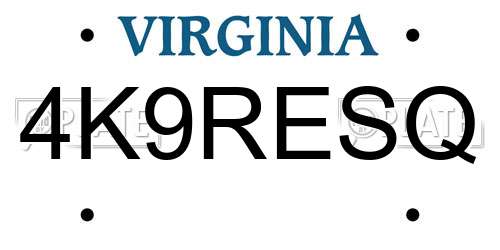 4K9RESQ Virginia License Plate