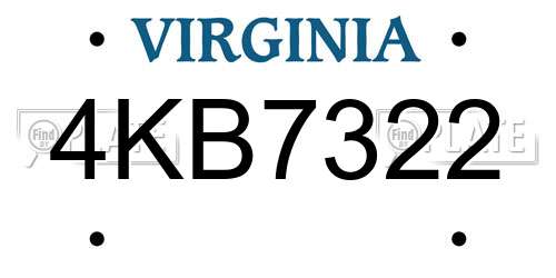 4KB7322 Virginia License Plate
