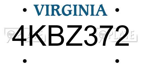 4KBZ372 Virginia License Plate