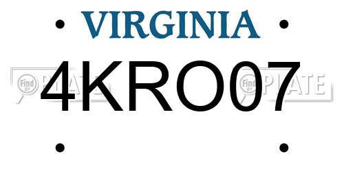 4KRO07 Virginia License Plate