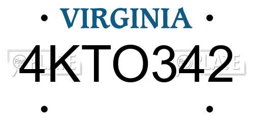 4KTO342 Virginia License Plate