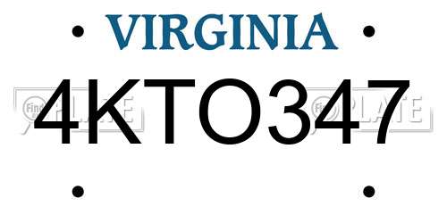 4KTO347 Virginia License Plate