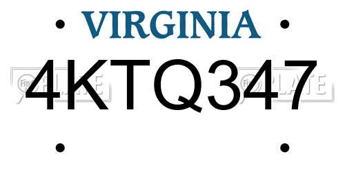 4KTQ347 Virginia License Plate