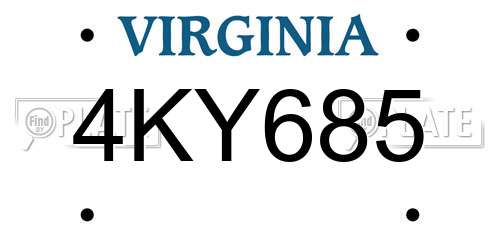 4KY685 Virginia License Plate