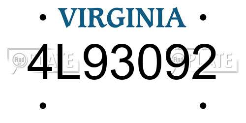 4L93092 Virginia License Plate