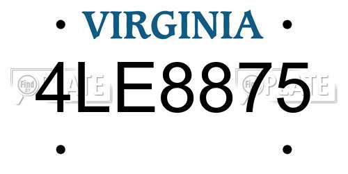 4LE8875 Virginia License Plate
