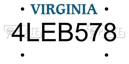 4LEB578 Virginia License Plate