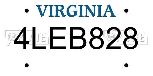 4LEB828 Virginia License Plate
