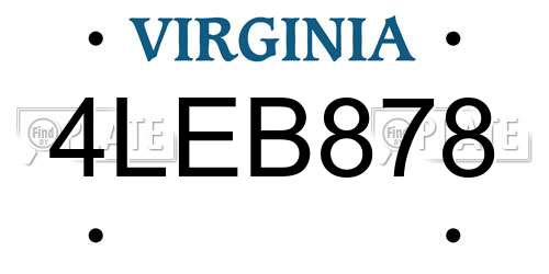 4LEB878 Virginia License Plate