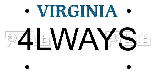 4LWAYS Virginia License Plate