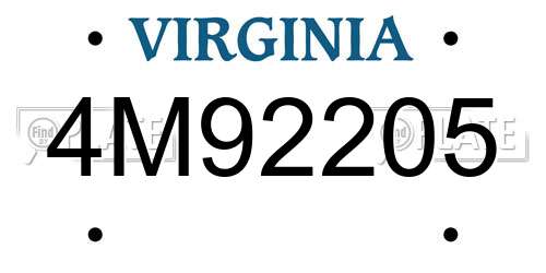 4M92205 Virginia License Plate