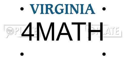 4MATH Virginia License Plate