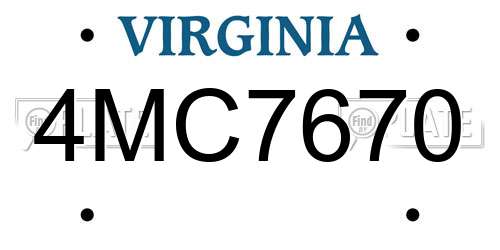 4MC7670 Virginia License Plate