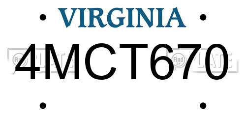 4MCT670 Virginia License Plate