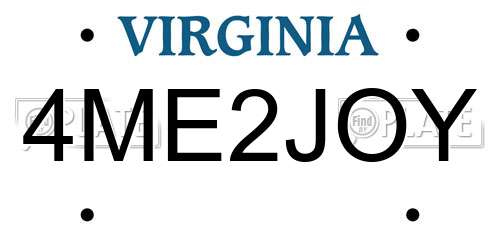 4ME2JOY Virginia License Plate