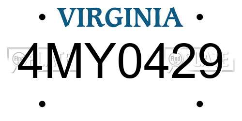4MY0429 Virginia License Plate