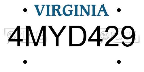 4MYD429 Virginia License Plate