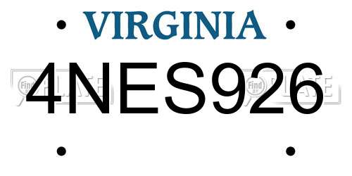 4NES926 Virginia License Plate