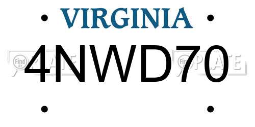 4NWD70 Virginia License Plate