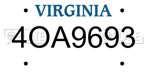 4OA9693 Virginia License Plate