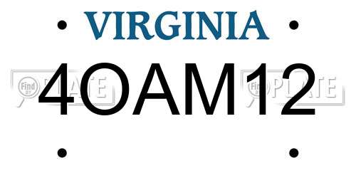 4OAM12 Virginia License Plate