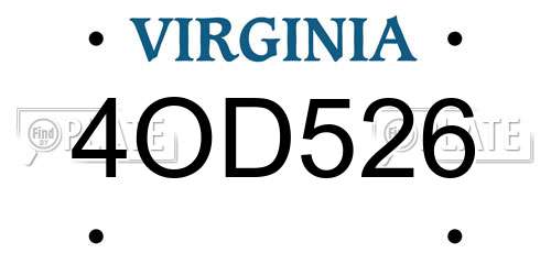 4OD526 Virginia License Plate