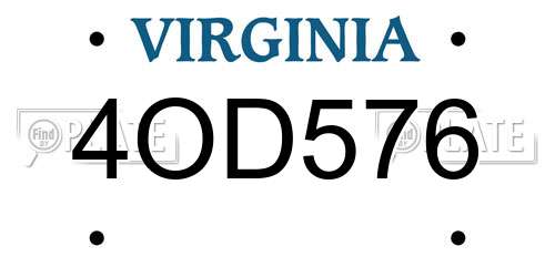 4OD576 Virginia License Plate
