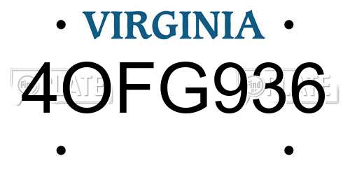 4OFG936 Virginia License Plate