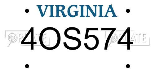 4OS574 Virginia License Plate